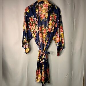 Floral Satin Robe with Tie Closure